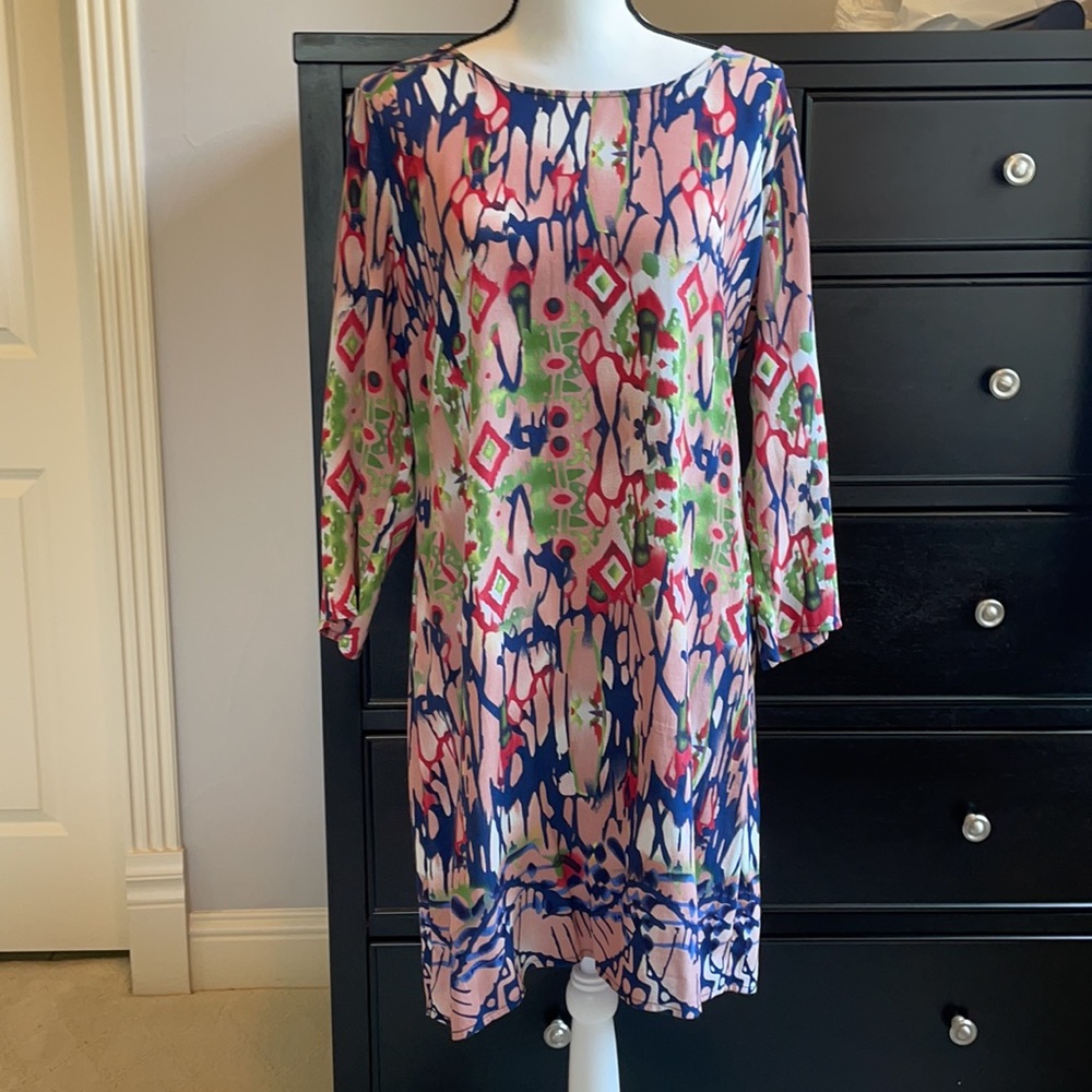 Vibrant Multicolor FOIL Dress with boatneck